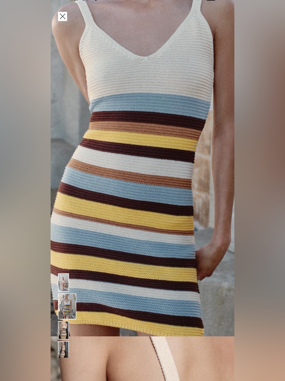 Zara Striped Knit Midi Dress in Cream, Blue, Yellow & Brown